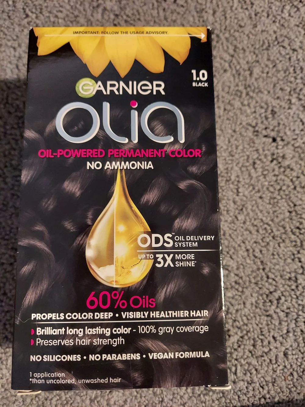 Garnier Olia 1.0 Black Permanent Hair Color - Deep Black Shine